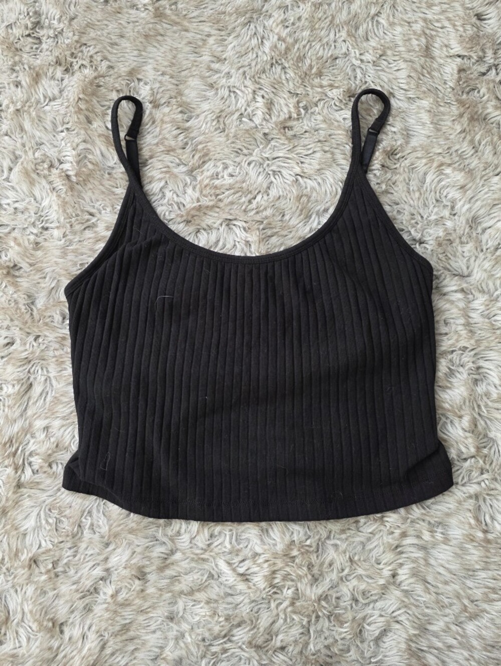 Old Navy Black Ribbed Spaghetti-Strap Crop Cami Top Built-in Bra Women's Medium